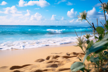 Fototapeta na wymiar azure beach with clear water and blue sky ai generative