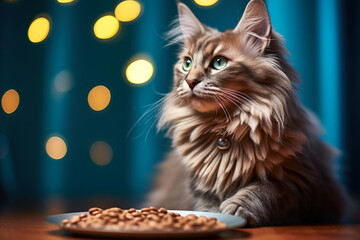 beautiful cat eats food ai generative