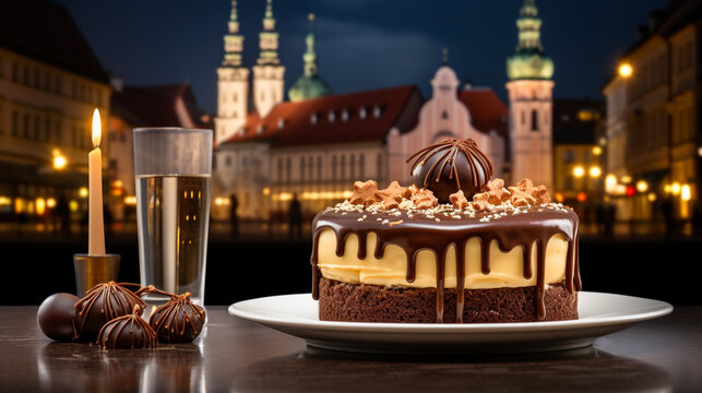 chocolate cake on the table HD 8K wallpaper Stock Photographic Image 