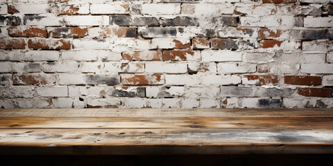 white table and brick wall background