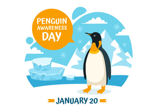 Penguin Awareness Day Vector Illustration on 20 January with Penguins and Iceberg to Conserve Animals in Flat Cartoon Background Design