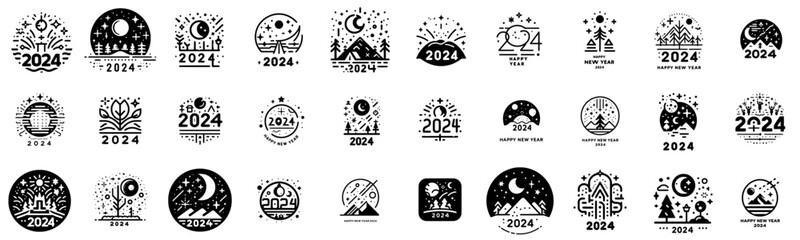 Ringing in 2024: New Year's Celebration Icons and Graphics, Set of Editable Stroke Graphics, Innovative Pictograms