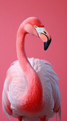 Adorable pastel illustration: Pink Flamingo portrait for kids room, clean design on pink backdrop.
