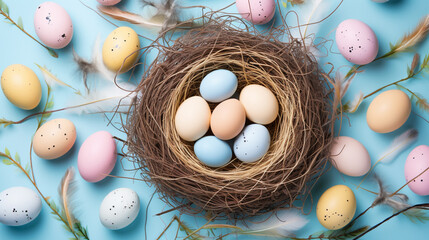 easter eggs in a basket HD 8K wallpaper Stock Photographic Image 