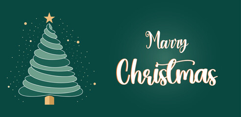 Christmas tree with star background, Horizontal vector illustration of Happy New Year and Xmas tree wishing banner