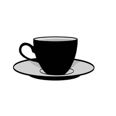 black coffee cup and saucer, no background