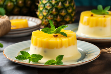 panna cotta with pineapple slices - Powered by Adobe