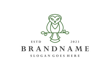 Owl leaf logo vector icon illustration hipster vintage retro