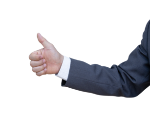 Hand of businessman with thumb symbolically everything ok. Hand isolated on transparent background. PNG File