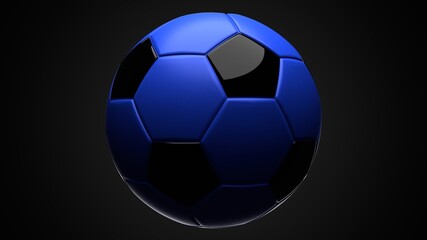 Naklejka premium Blue soccer ball on black background. 3d illustration. 
