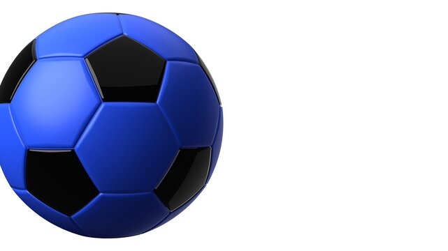 Blue soccer ball on white text space.
3d illustration.
