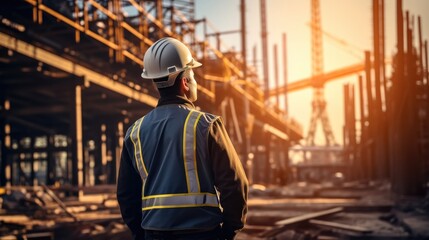 Fototapeta premium Engineer inspects bridge structure on road under construction.