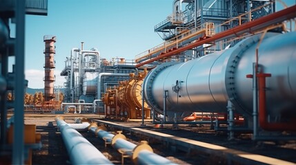 Fototapeta na wymiar Chemical, Pipeline and pipe rack of petroleum at Industrial zone.