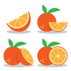 Orange Illustration. Orange Vector. Orang fruit. A set of orange, whole, half, cut slice orange fruit isolated on white background. Vector illustration. All in a single layer.