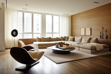 A contemporary living room with modern interior design. Generative AI