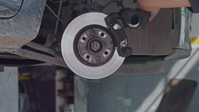Changing Car Brake Pads at the Repair Shop Footage.