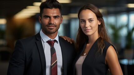 Portrait of aboriginal business man with business woman in office.