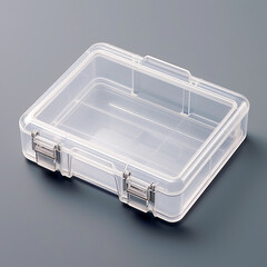 Plastic case, transparent, blank, Isometric, white background