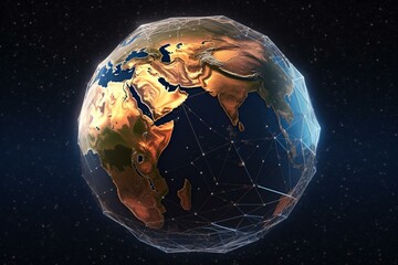 geodesic globe floating in outer space, located above Africa. Generative AI - obrazy, fototapety, plakaty