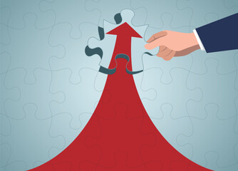 A piece of an arrow shaped jigsaw. Making growth strategy, direction.