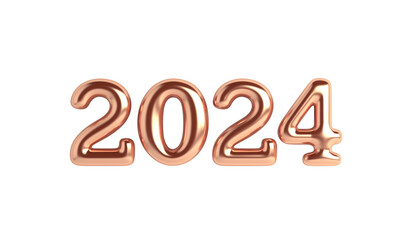 Happy new year 2024 balloon gold text  on transparent background, 3D rendering illustration