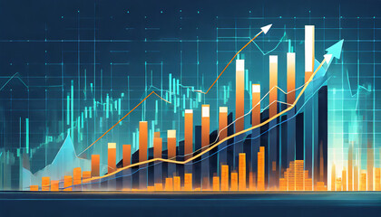 dynamic market chart depicts the steady increase of business stocks with candlestick graph, graphically illustrating the upward trajectory of success and growth in the business sector - obrazy, fototapety, plakaty