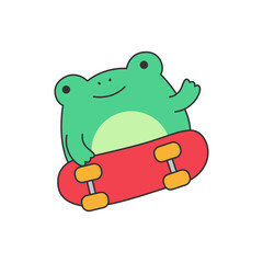 Frog on a skateboard. Vector illustration in flat style.