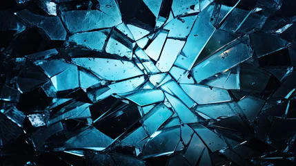 Stickers pour porte Coloré cracked glass object on black background, broken glass psd file, a dark shattered glass background with blue light and blue