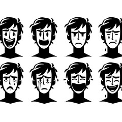 The Language of Faces: Expressive Emotions in One Face, Set of Editable Stroke Graphics, silhouette outlines, surprise, crying, laughing