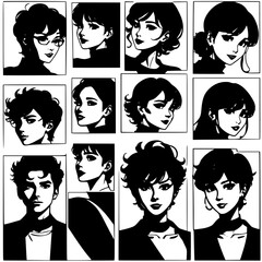 The Language of Faces: Expressive Emotions in One Face, Set of Editable Stroke Graphics, silhouette outlines