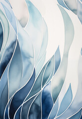 Snow frost wave abstract background for copy space text. Blue frozen wavy flowing motion. Isolated blizzard blue flames backdrop. Snowy winter floral leaves holiday season illustration by Vita