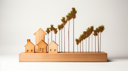 Wood houses business icon. Growth rise in prices for real estate symbol.