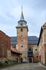 Clock tower in the west wing of Akershus Castle in Oslo, Norway
