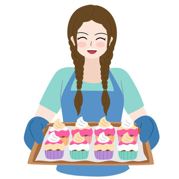 woman bake cupcakes