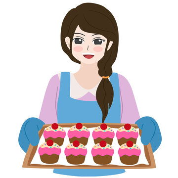 woman bake cupcakes