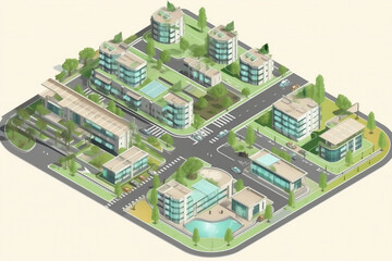 Isometric scheme of green sustainable city unit generative ai