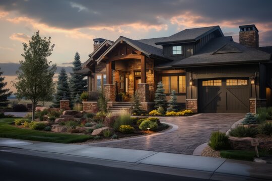Upscale Modern Colorado Home Generative Illustration