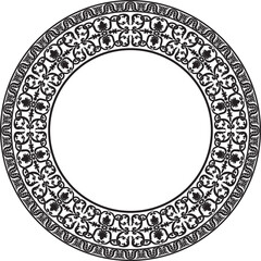 Vector monochrome black round classic renaissance ornament. Circle, ring european border, revival style frame..