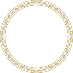 Vector golden round Turkish ornament. Ottoman circle, ring, frame.