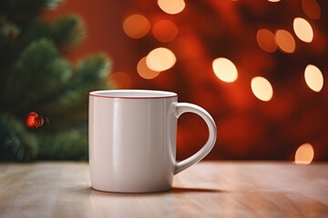 White Ceramic Mockup on Cozy Christmas Background, coffee mug and bottle . Generative AI