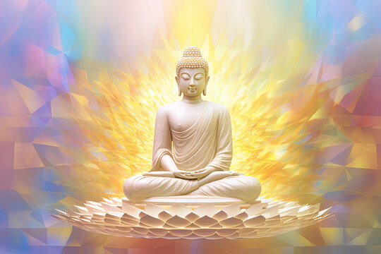 Glowing buddha statue with god light