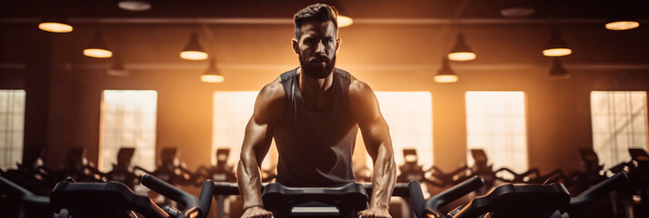 Fit man doing a cycling workout at a gym