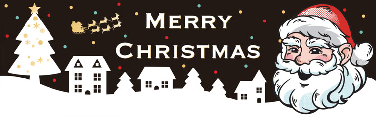 クリスマス　バナー　広告　サンタクロース　街並み　シルエット　かわいい　イラスト素材