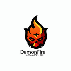 Vector Logo Illustration Demon Fire Gradient Colorful Style