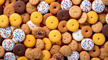 Obraz premium Image of full frame of freshly baked various cookies, close up group of snack.