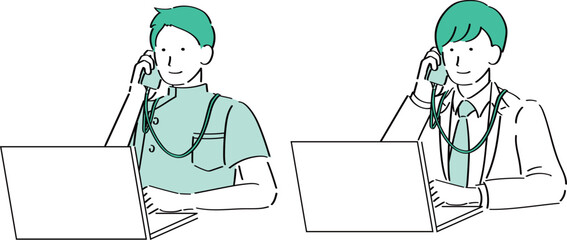 PCを操作する男性医師・看護師