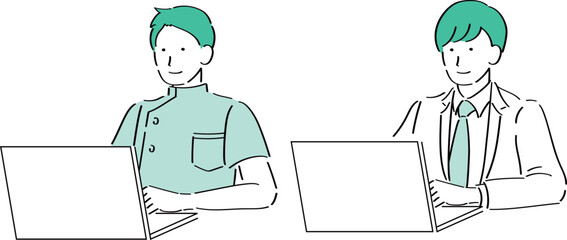 PCを操作する男性医師・看護師
