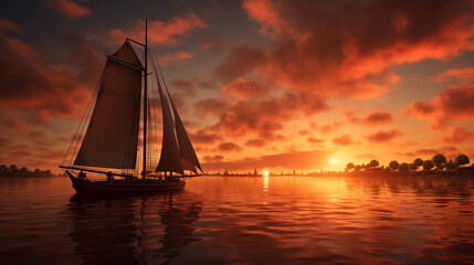 "Photorealistic View of Sailing Boat at Sunset in Egypt"