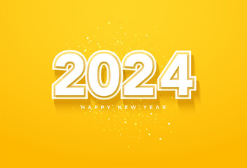 2024 new year celebration on a clean yellow background. design premium vector.