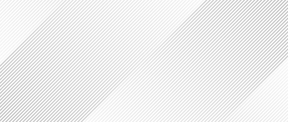 Abstract thin diagonal lines background. Slanted parallel white and grey stripes wallpaper. Vector geometric tech template texture for banner, poster, presentation, brochure, print, flyer, card, cover - obrazy, fototapety, plakaty